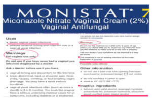 monistat growth hair warning label